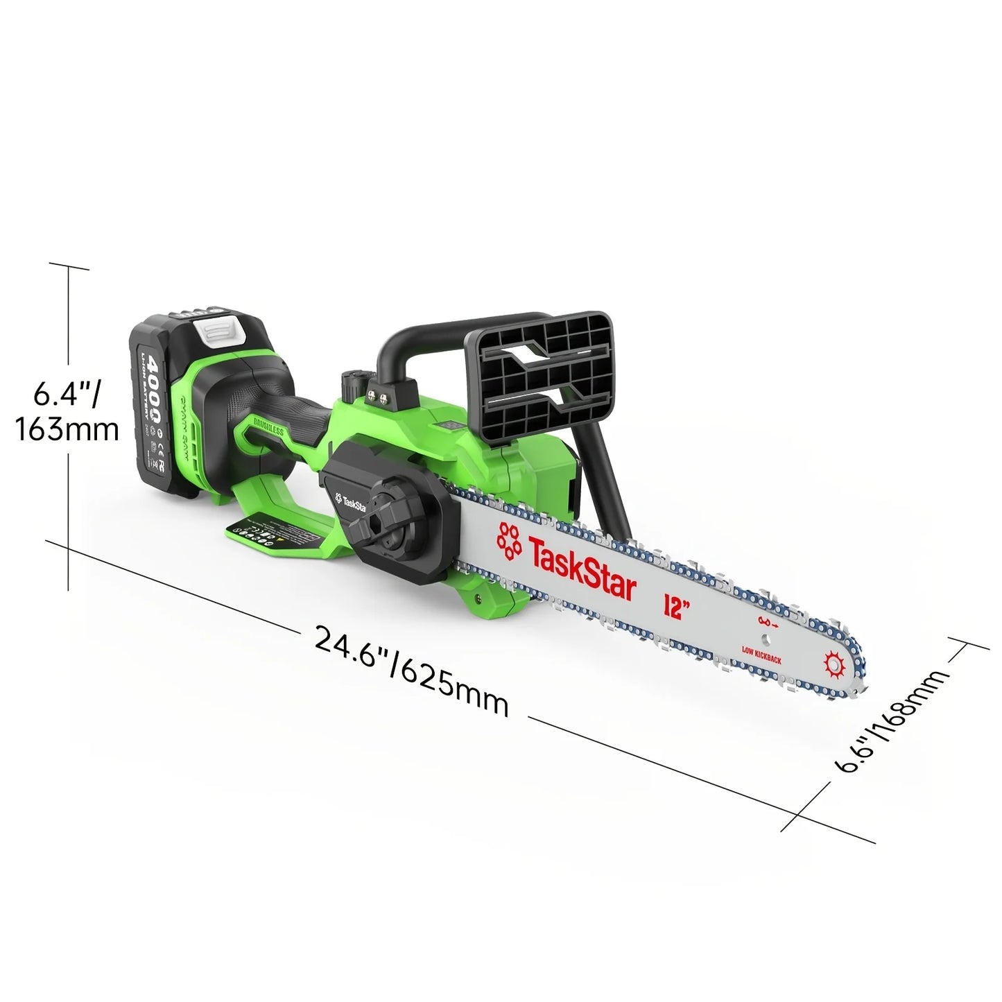 TaskStar 12-inch Brushless Electric Chainsaw Woodworking Cutting Garden Tool Cordless Electric Saw with 2 Rechargeable Batteries