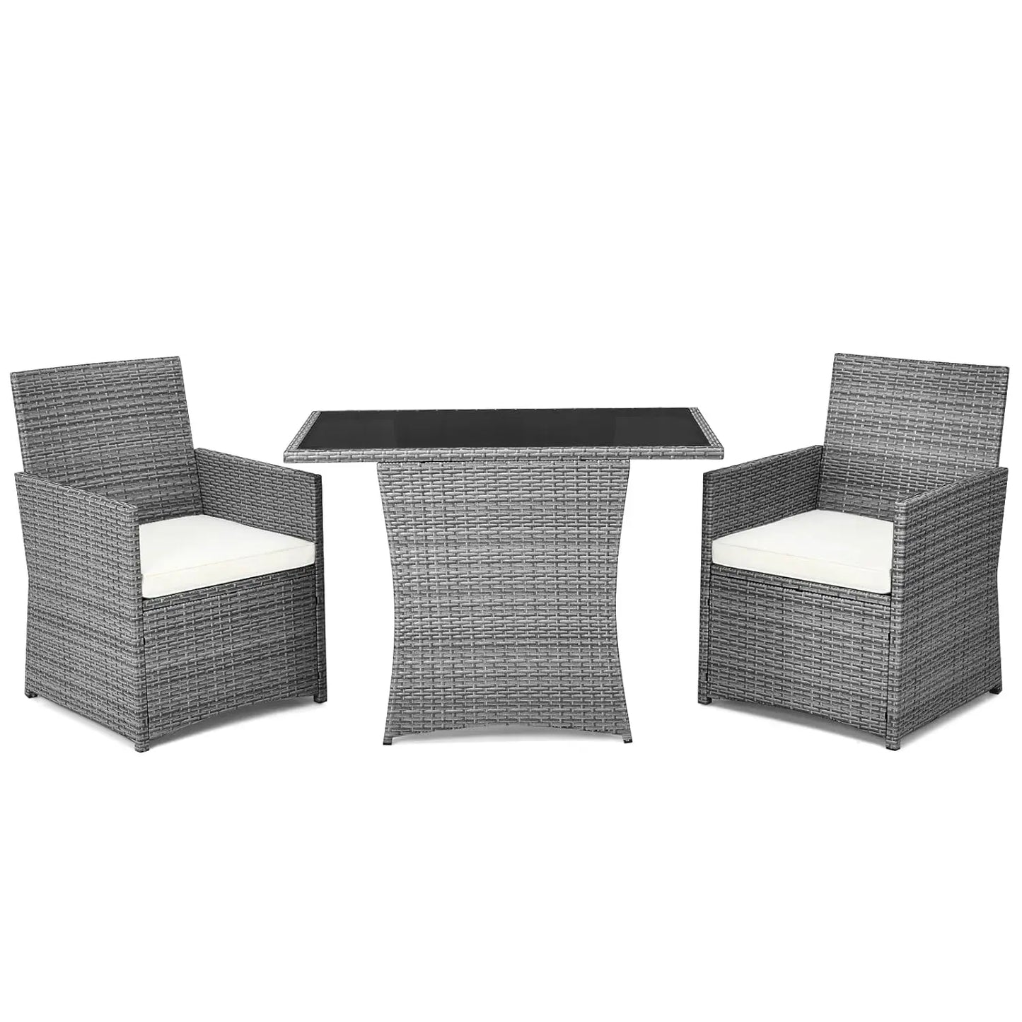 3 Pieces Patio Rattan Furniture Set, Outdoor Wicker Conversation Set with Sponge and Coffee Table, Cushioned Dining, Customized