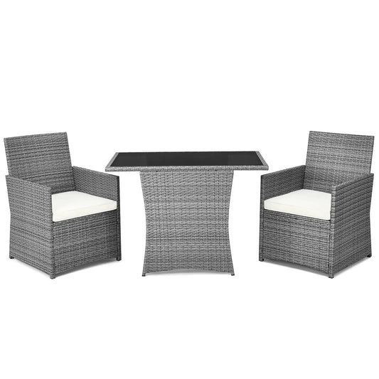 3 Pieces Patio Rattan Furniture Set, Outdoor Wicker Conversation Set with Sponge and Coffee Table, Cushioned Dining, Customized