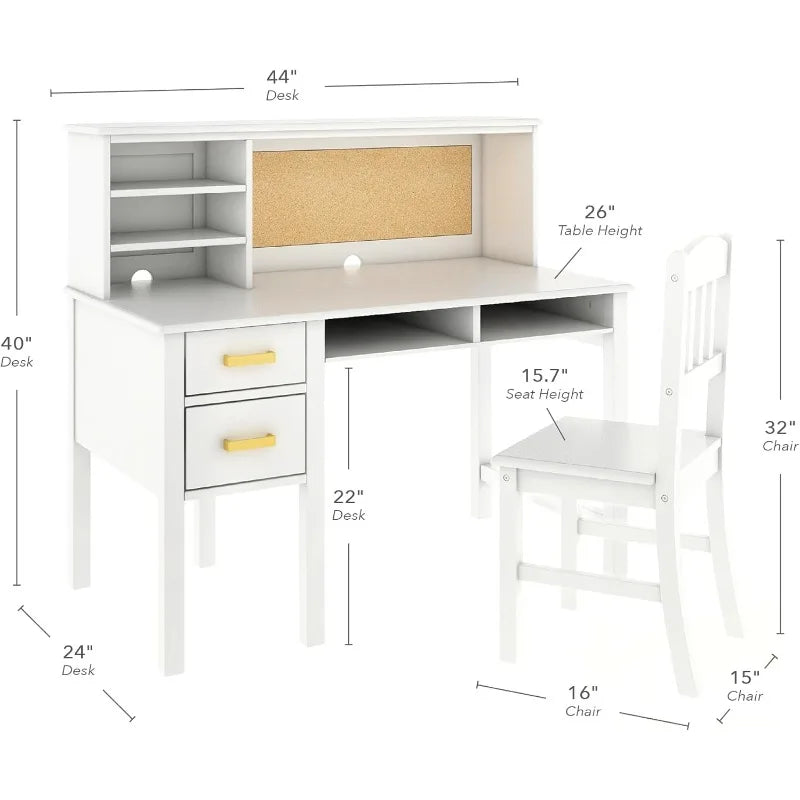 home. Kids Taiga Desk and Chair Set with Hutch - , Adjustable Shelves and Corkboard | Study Table and Chairs for Kids Bedroom
