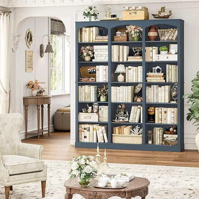 71" Triple Wide Bookshelf, 6 Tier Tall Bookcase with Curved Baffle, 18 Open Shelves for Living Room, Study