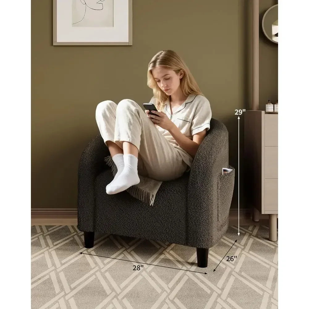 Luxurious Barrel and Club Chairs Set, Sherpa-Lined Armchair in Oyster Gray for Living, Bedroom, or Office