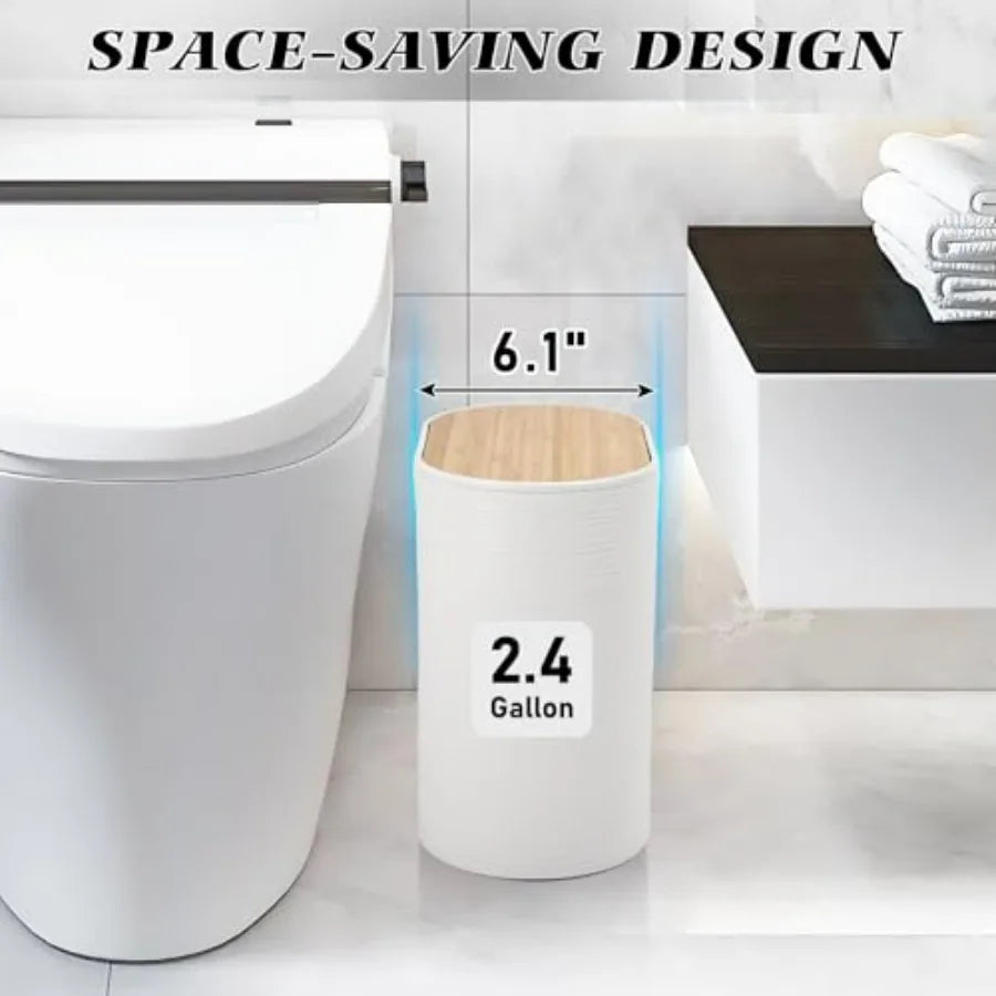 White Bathroom Set with Trash Can 2PCS Soap Dispensers Soap Dish Toothbrush Holder Toothbrush Cup Toilet Brush Tray and Qtip Ho