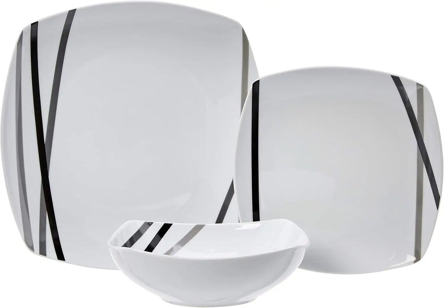 18-Piece Square Dinnerware Set for 6 - Modern Beams Plates and Bowls, Kitchen Essentials