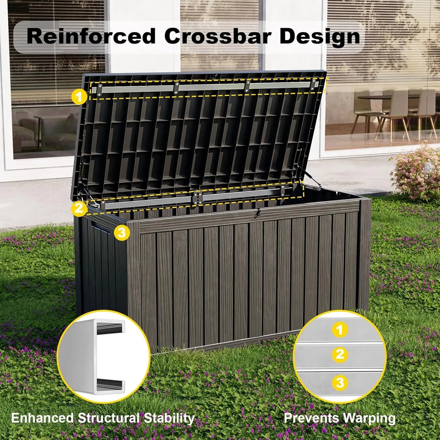 150 Gallon Waterproof Outdoor Storage Box Lockable Resin Deck Box for Patio Garden Tools Black