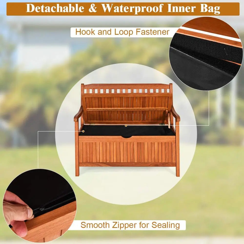 Outdoor Wood Storage Bench Deck Box, Entryway Porch Storage Bench with Inner Removable DustProof Lining amp Portable Handles, E