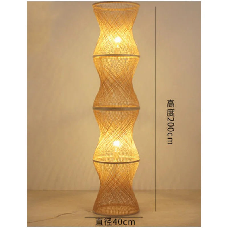 Art Chinese Floor Lamp Retro Bamboo Weaving Living Room Tea Room Japanese Bedroom Classic Creative Ornament Lighting Fixtures
