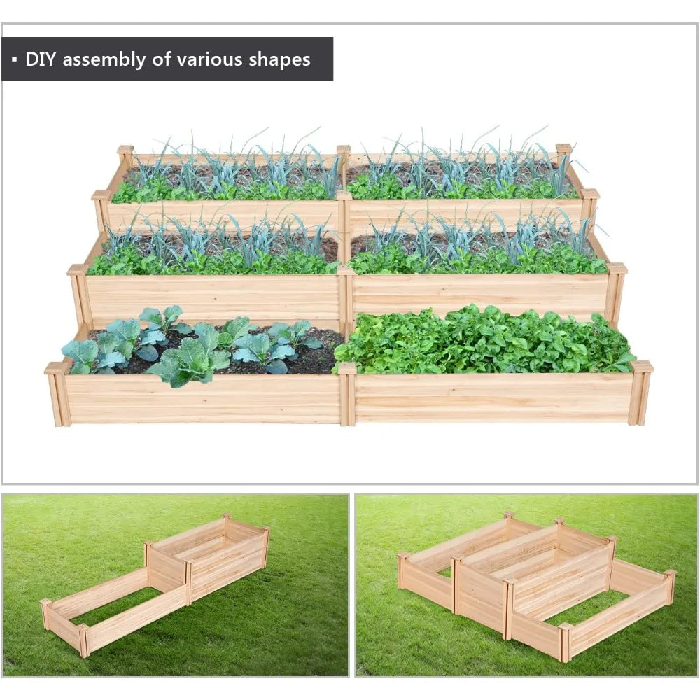 Yah 8x2ft Wooden Raised Garden Bed,Divisible Elevated Planter Box for Flowers Vegetables Herbs Outdoor,Natural,95x25x11in