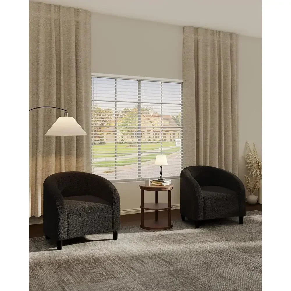 Luxurious Barrel and Club Chairs Set, Sherpa-Lined Armchair in Oyster Gray for Living, Bedroom, or Office