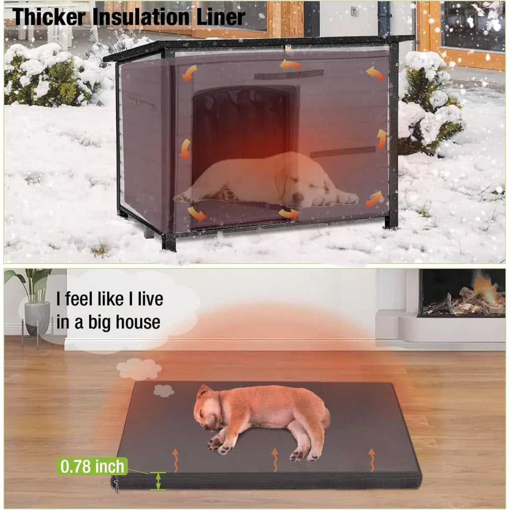 Dog House Insulated Outdoor Dog Kennel with Liner for Winter Large(Off-White)