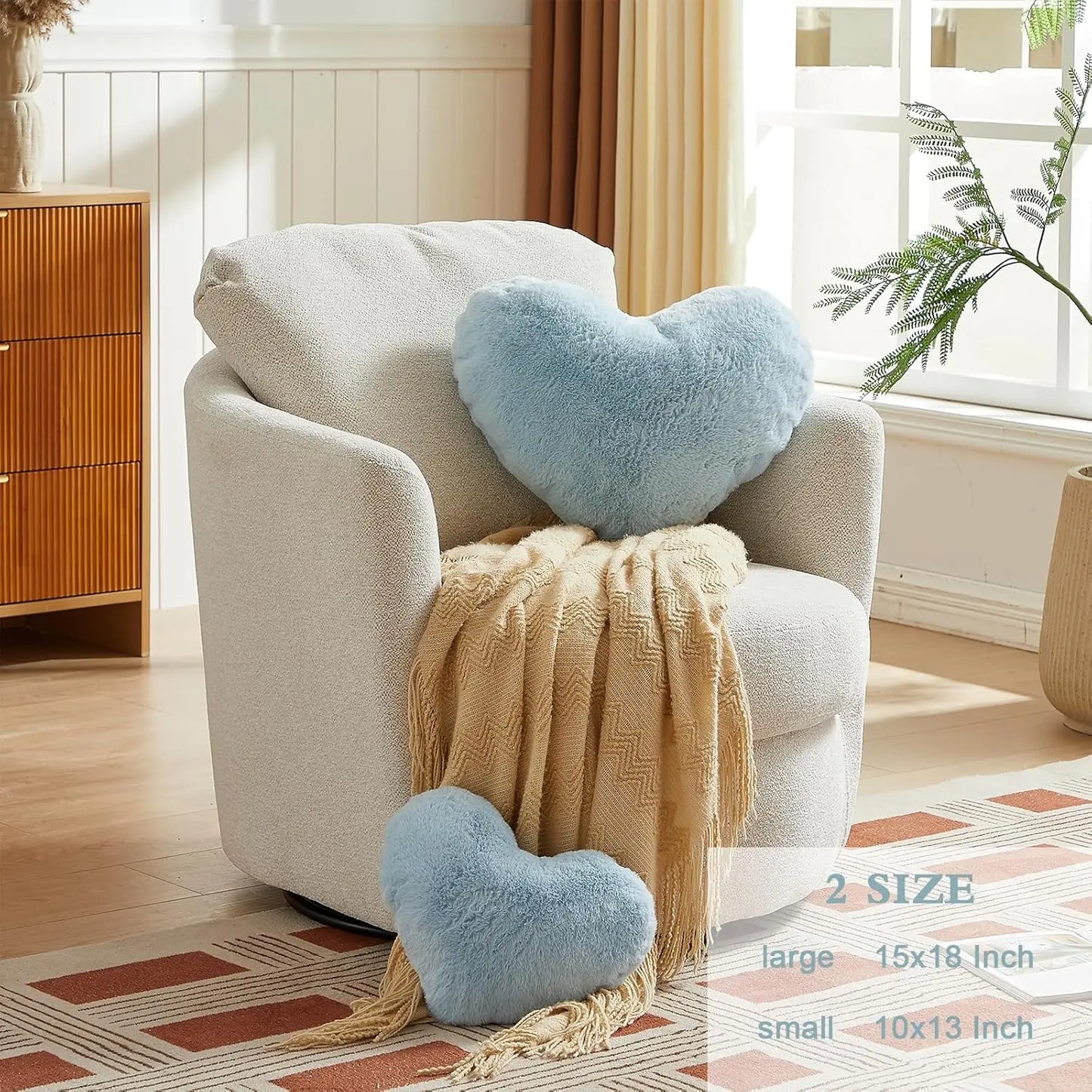 Ultra-Soft Heart-Shaped Pillow, Light Blue Fluffy Throw Cushion for Living Room Decor, 15x18 Inch Gift