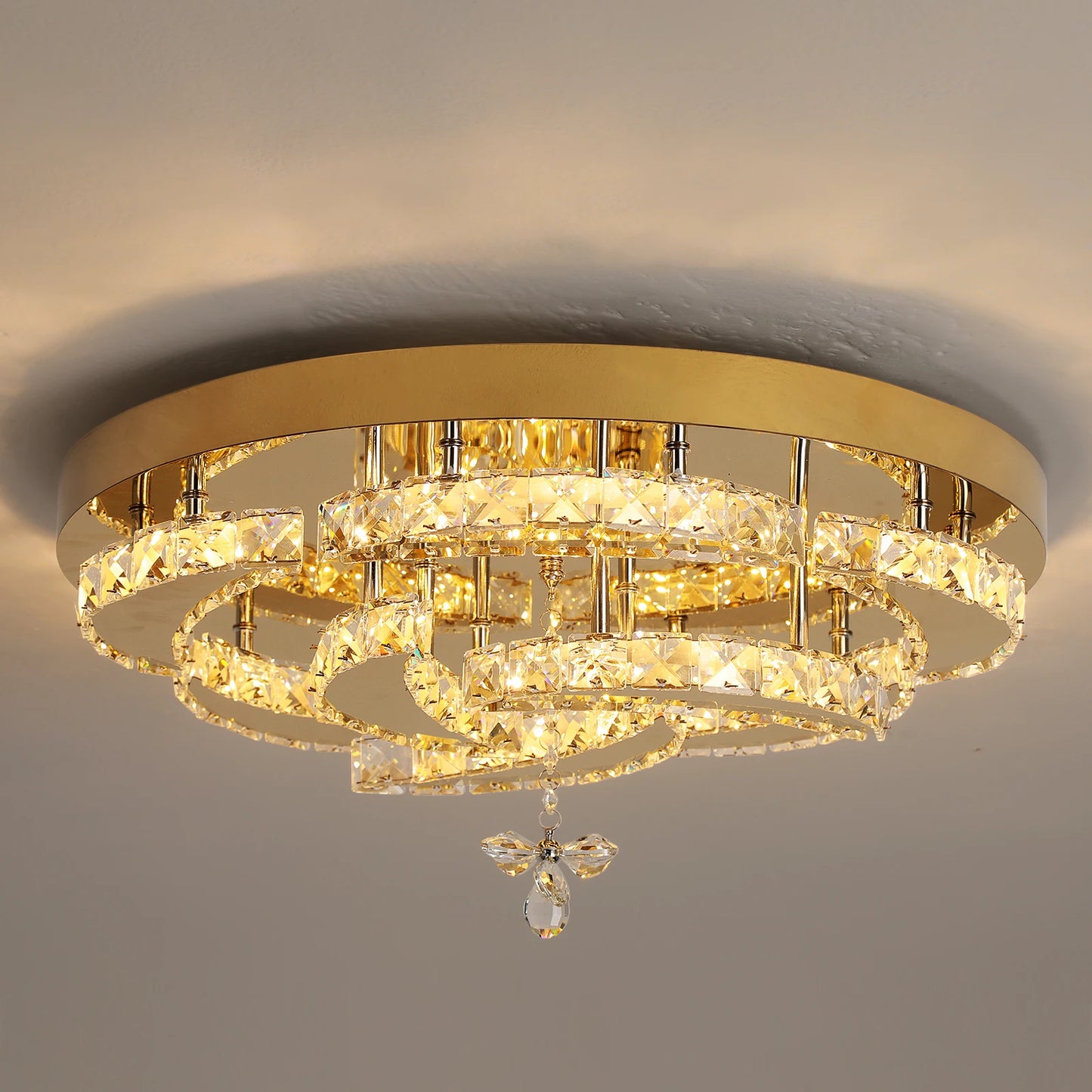 Flower Led Ceiling Lamp Modern Crystal Drop Chandelier Pendant Light Ceiling Light Home Decor Fixtures Living Room RC Dimming