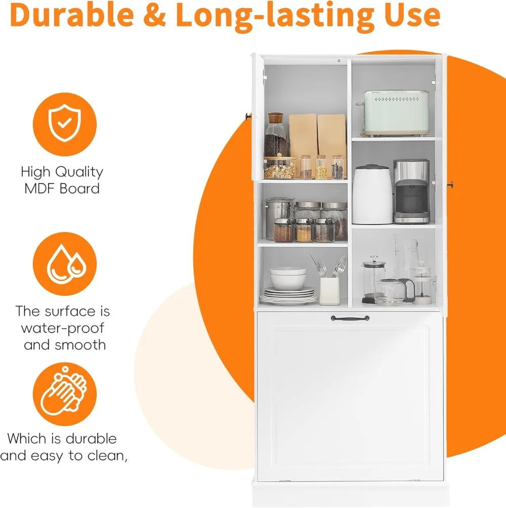 68" Tall Tilt-Out Laundry Hamper Cabinet with Adjustable Shelf, Freestanding Storage for Bathroom Kitchen Living Room