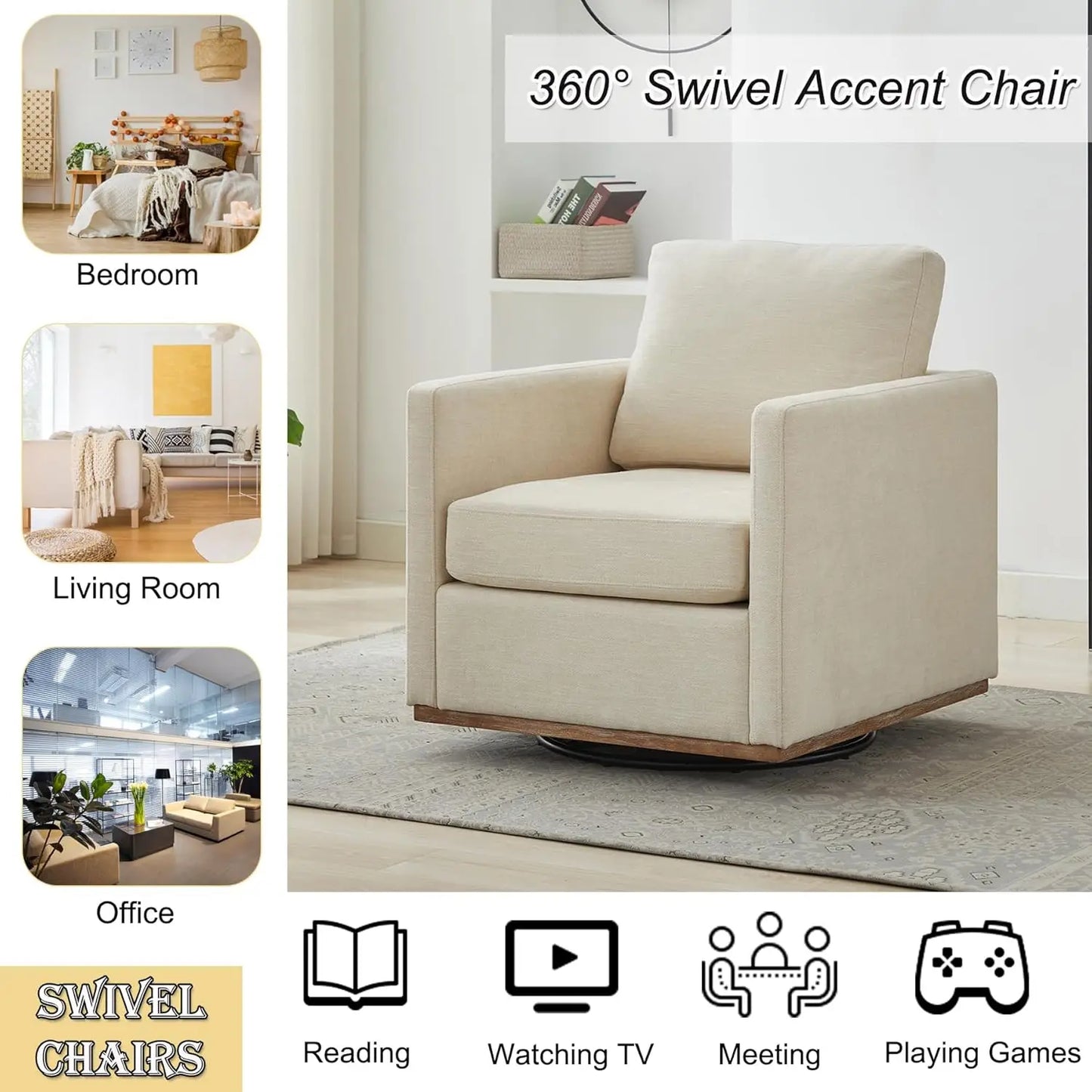 Swivel Accent Chair Set of 2, 360 Degree Square Swivel Chair for Living Room, Mid Century Modern Upholstered Barrel, Customized