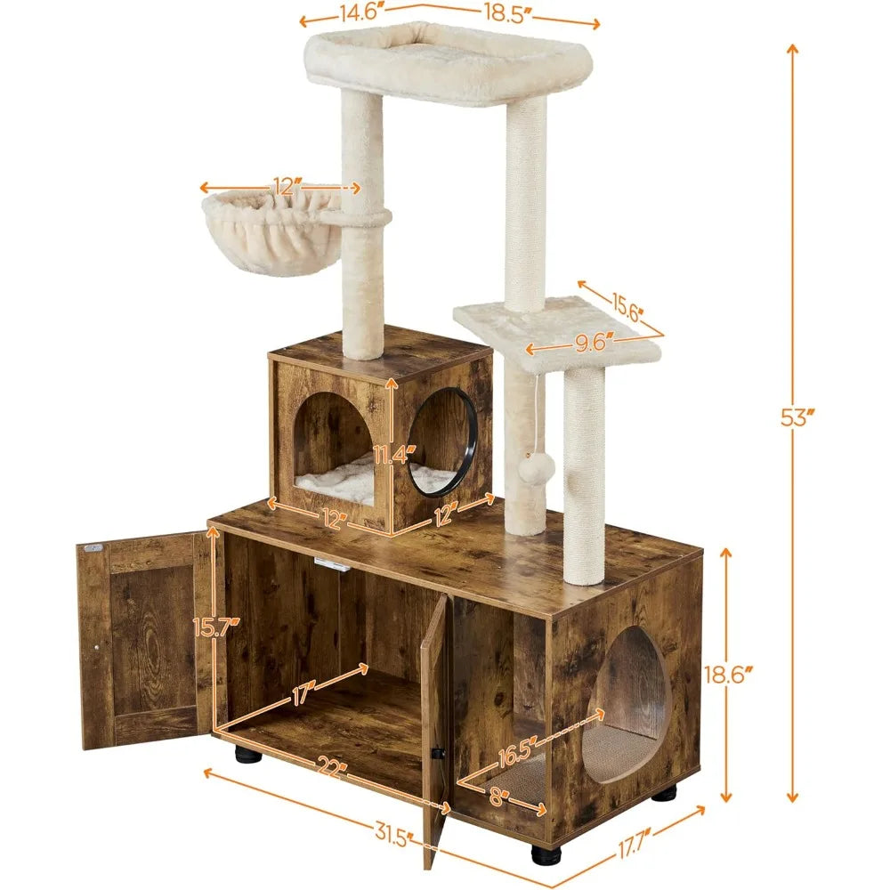 Yaheetech 53-Inch Cat Tower with Wood Litter Box and Condo, Scratching Posts, and Perch for Indoor Cats