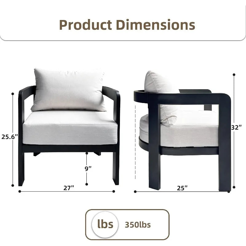Outdoor Furniture Set, 2Pcs Patio Armchairs, Metal Modern Outside Furniture with 6'' Thick Cushions, Outdoor Conversation Set