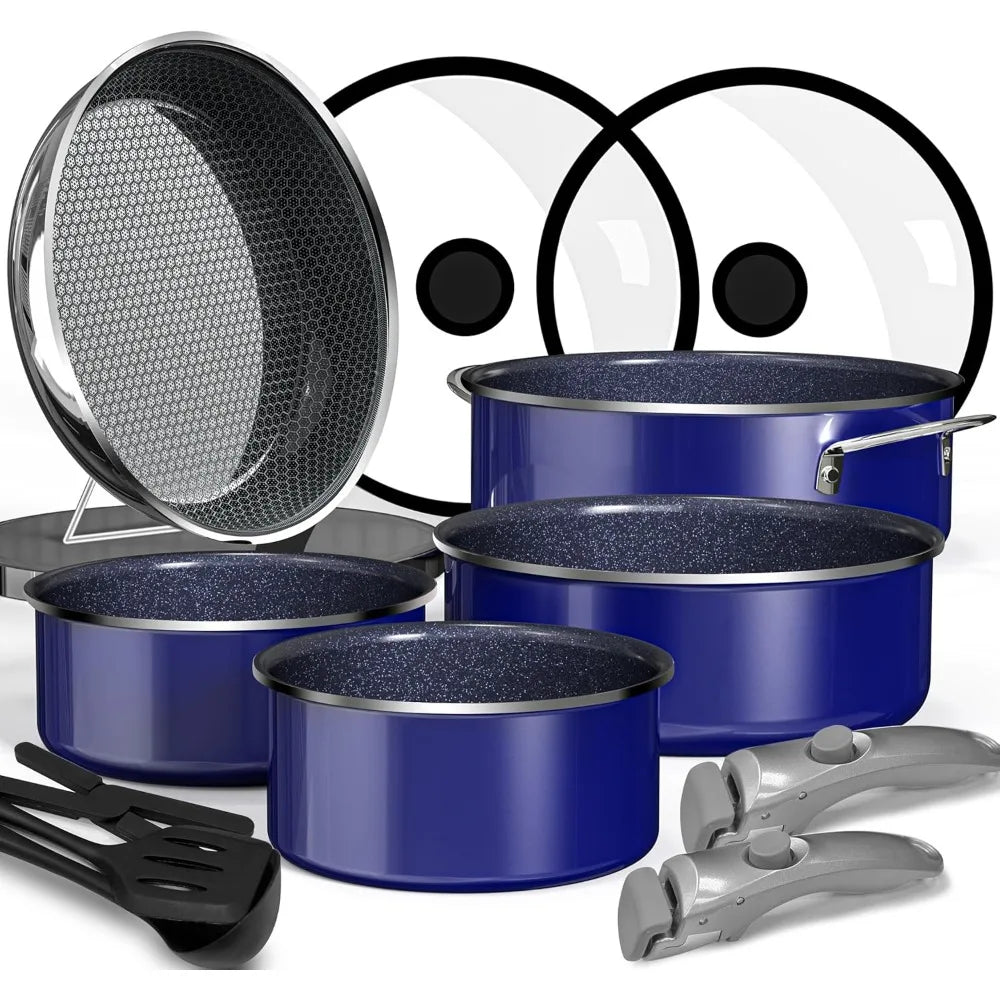 Pro  12PC Hybrid 3-Ply Stainless Steel Skillet&Nonstick Pots and Pans Set, High Heat Sear&Fry, 2-Layer Ceramic Induction Cookwar
