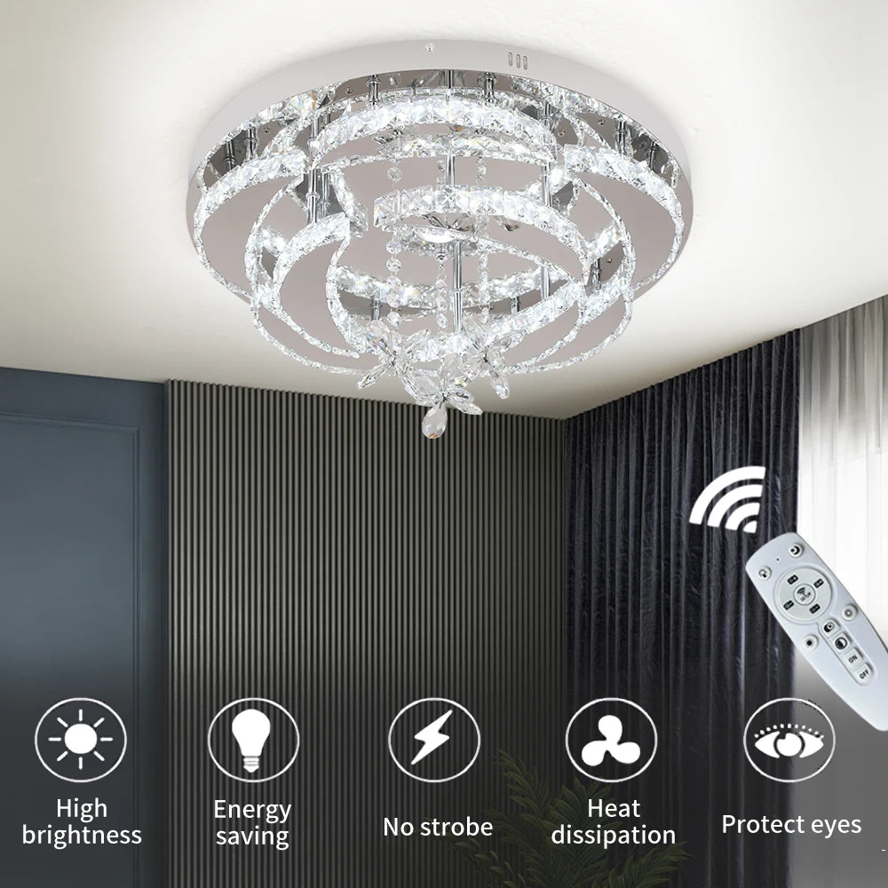 Flower Led Ceiling Lamp Modern Crystal Drop Chandelier Pendant Light Ceiling Light Home Decor Fixtures Living Room RC Dimming