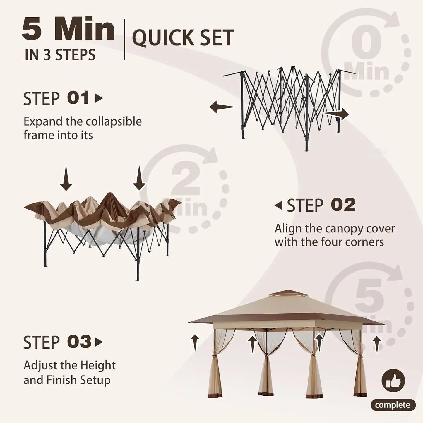 13x13 Pop Up Gazebo with Mosquito Netting – Easy 1-Person Setup, Water-Resistant Backyard Canopy for Family Patio & Garden Use,K