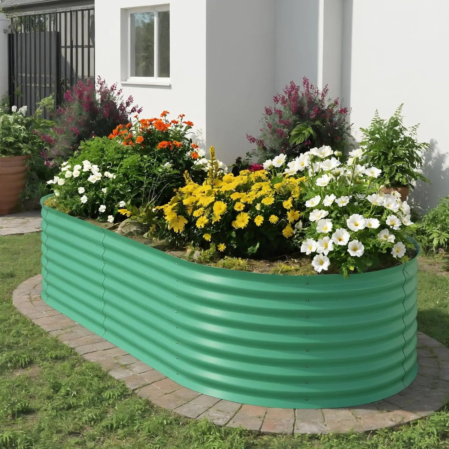 Galvanized Raised Garden Bed Kits Outdoor Metal Grow Garden Planter Box with Open Bottom for Planting Vegetables,Flower,Herb