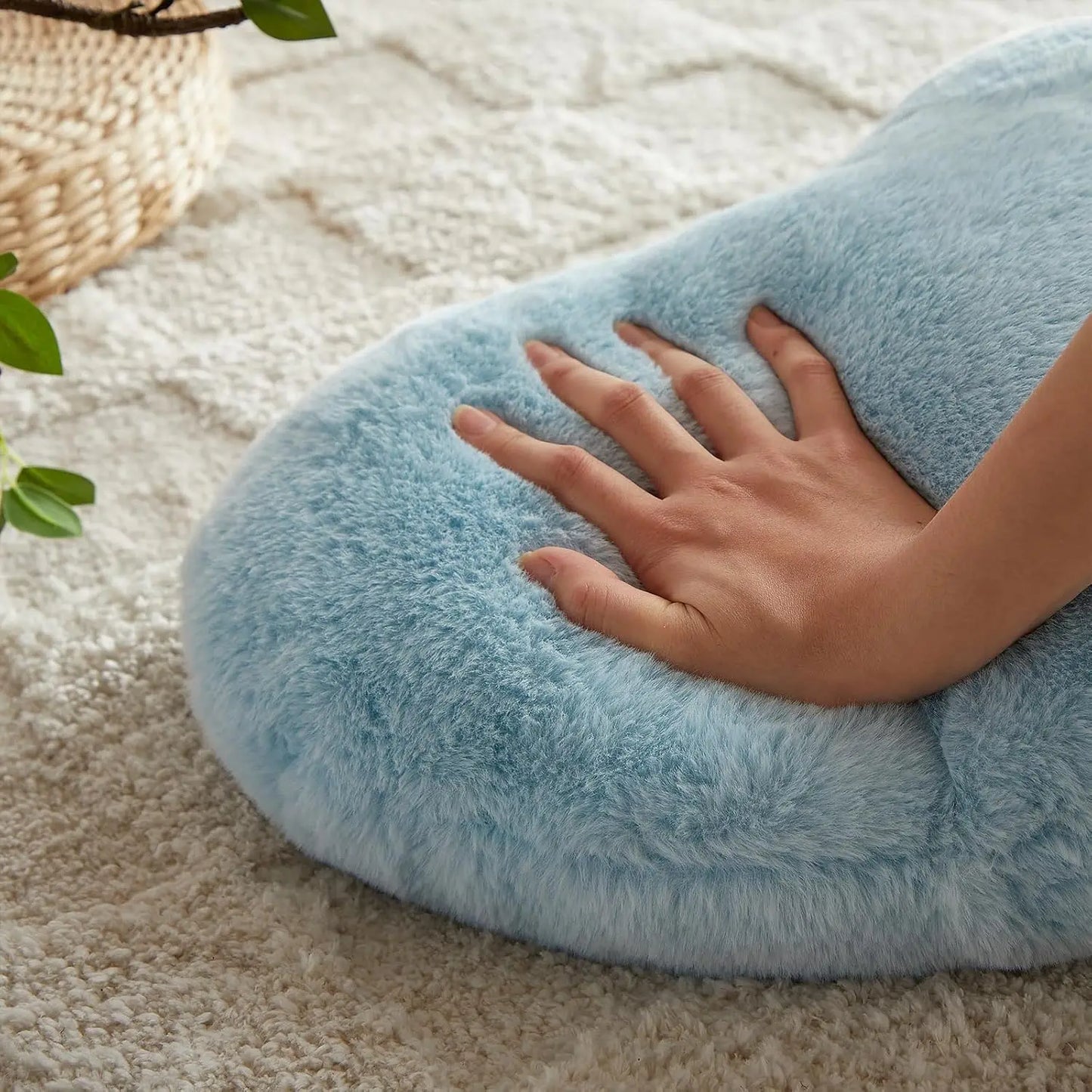 Ultra-Soft Heart-Shaped Pillow, Light Blue Fluffy Throw Cushion for Living Room Decor, 15x18 Inch Gift