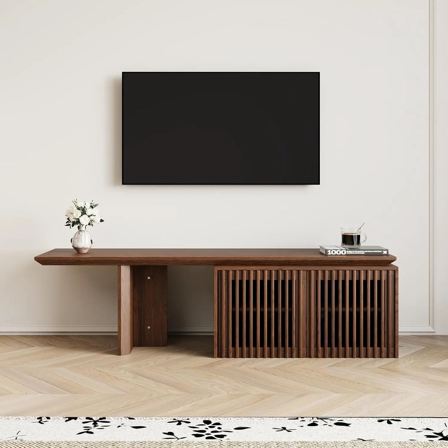 Extendable TV Stand Media Console Cabinet Storage Walnut 55-84 Inch Living Room Bedroom Customized