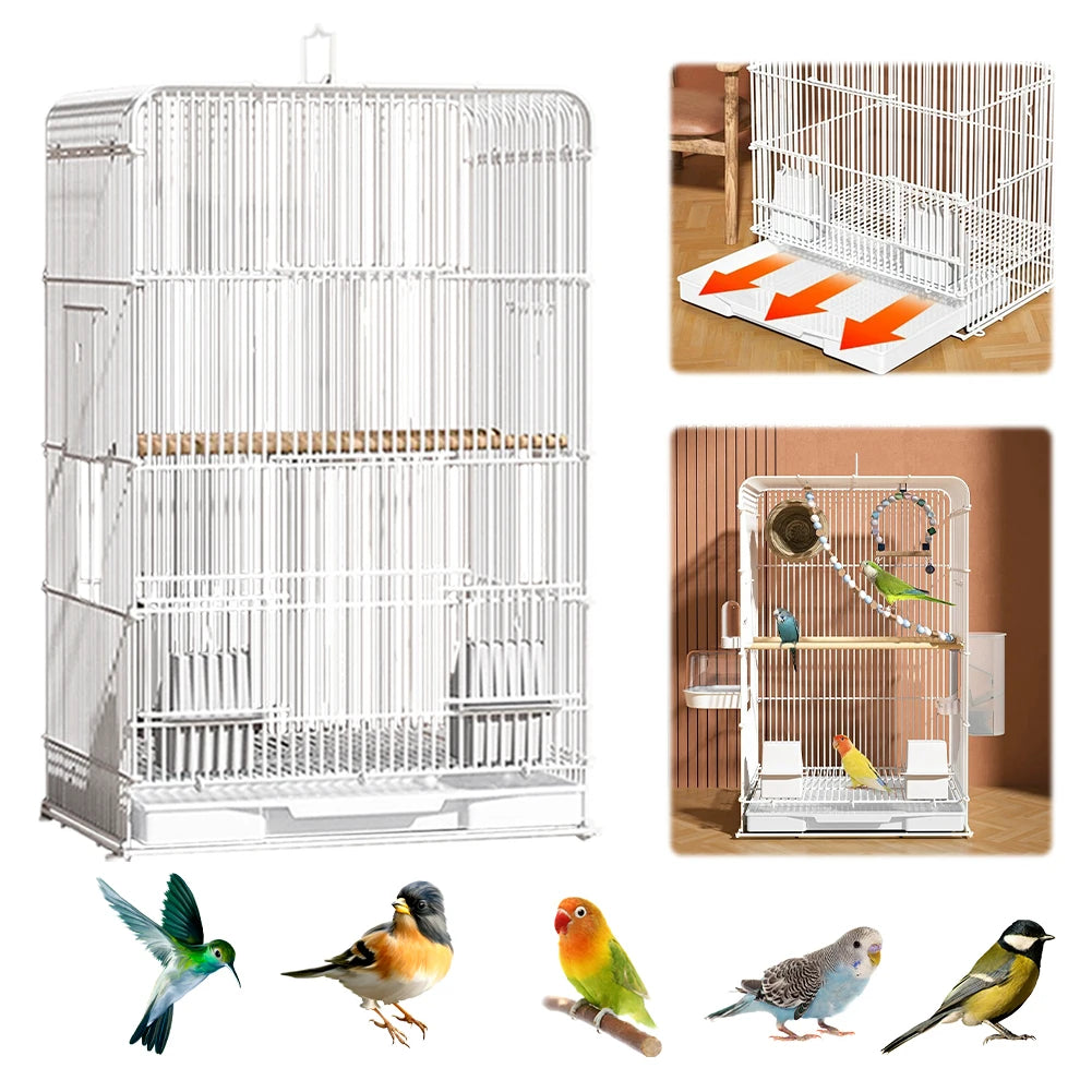 Wrought Iron Bird Cage Lightweight Portable Parrot Cage Removable Tray Large Bird Carrier for Indoor Outdoor Home Bird Feeding