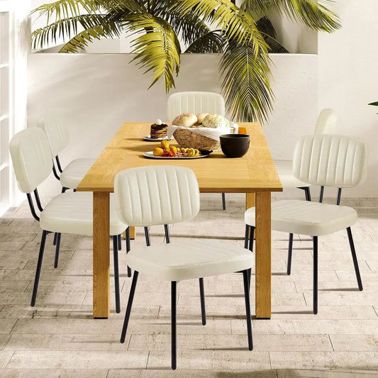 Set of 4 Upholstered Accent Chairs with PU Leather, Metal Legs, Suitable for Kitchen or Living Room, Beige White