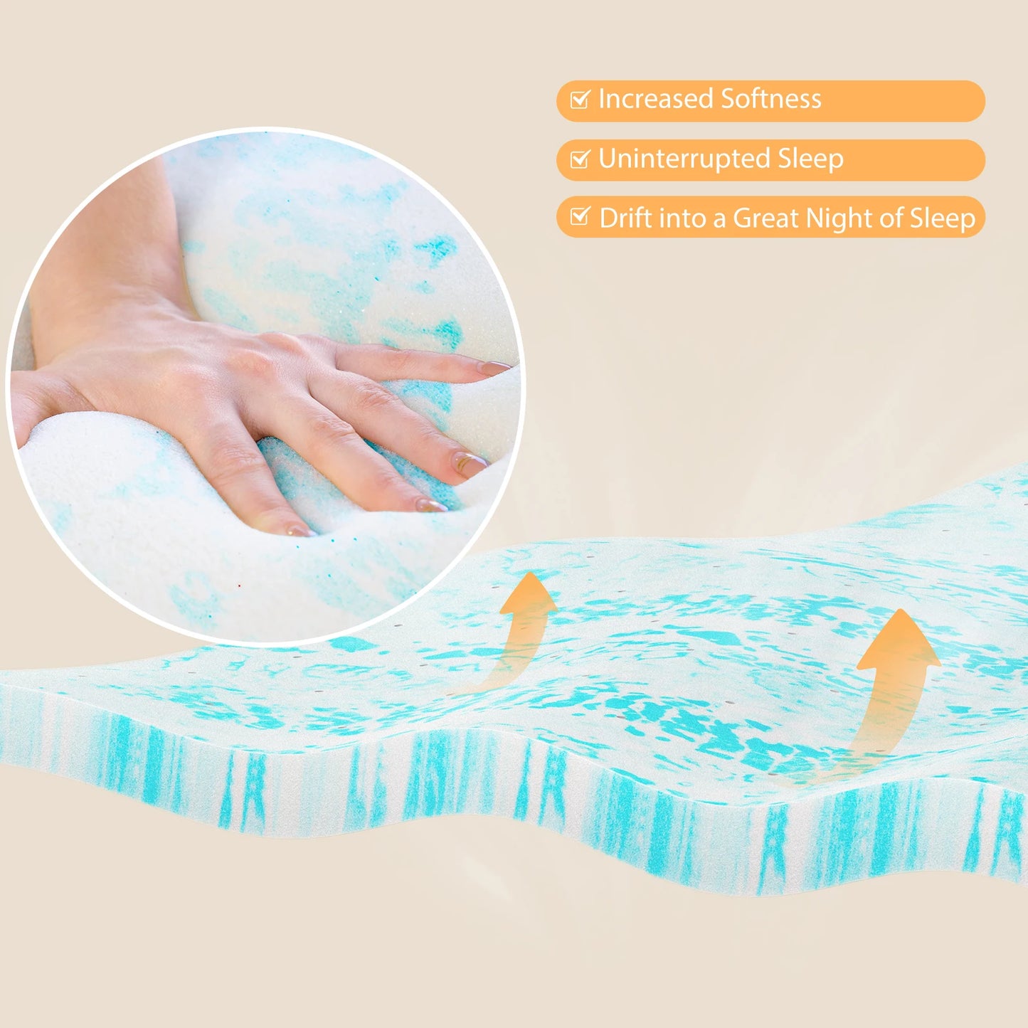 MCQ 4 Inch Memory Foam Mattress Topper Full Size Gel Breathable Cooling Mattress Soft Bed Topper For Home Bedroom Furniture