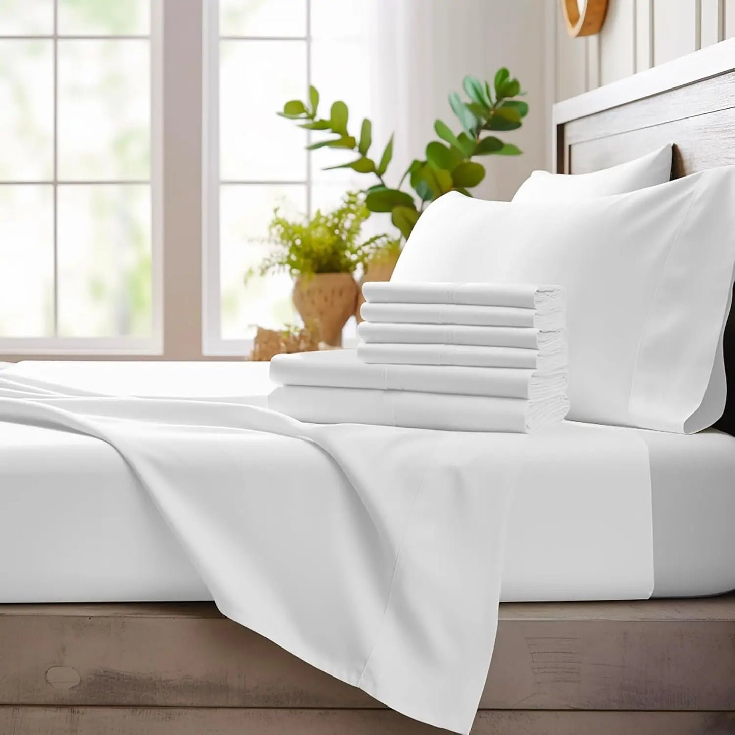 6 Piece Full Size Sheet Set, 100% Viscose Made from Bamboo, Breathable, Ultra Soft Cooling Bed Sheets for Hot Sleepers, Beddings