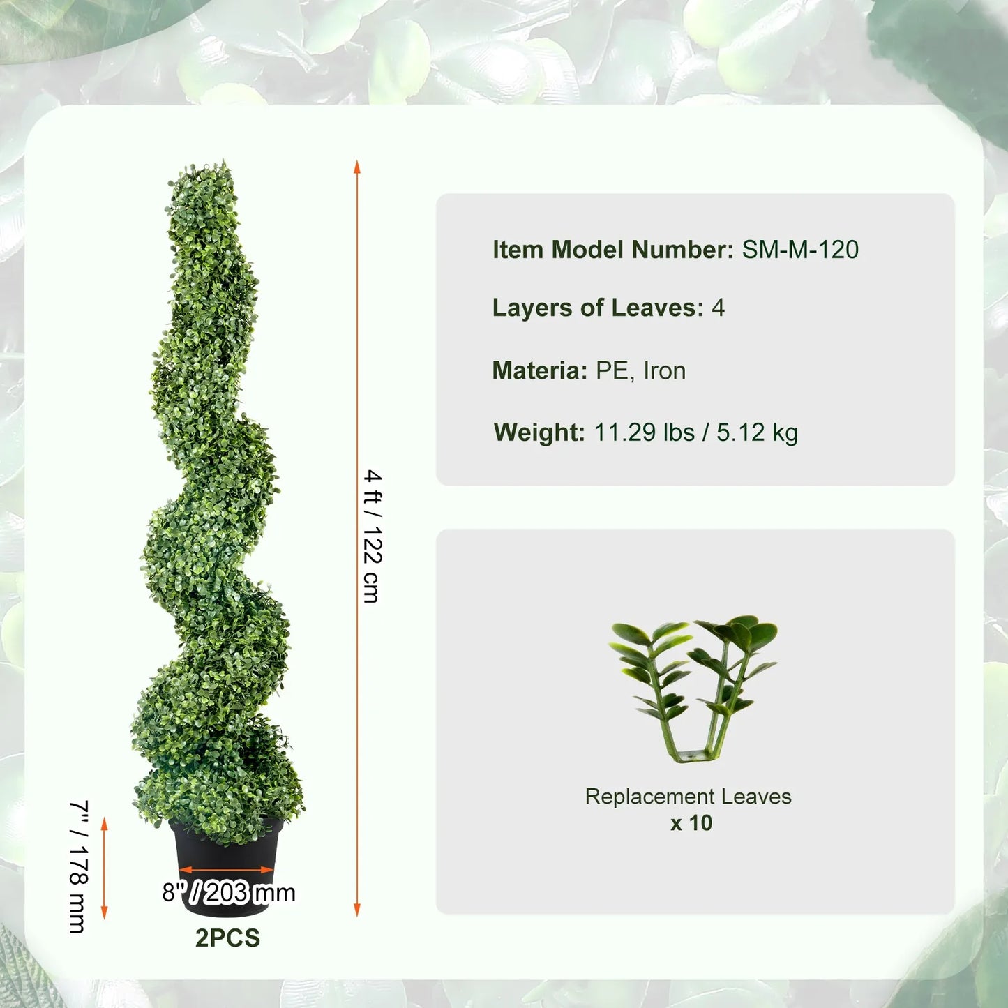 SucceBuy 1/2pcs Artificial Boxwood Tower Topiary Spiral Artificial Plant 24/36/48in high Decorative Plants Green Plastic PE Tree
