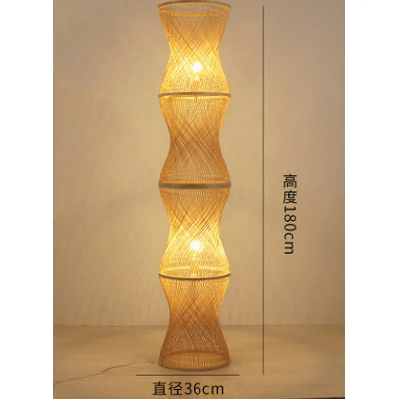 Art Chinese Floor Lamp Retro Bamboo Weaving Living Room Tea Room Japanese Bedroom Classic Creative Ornament Lighting Fixtures