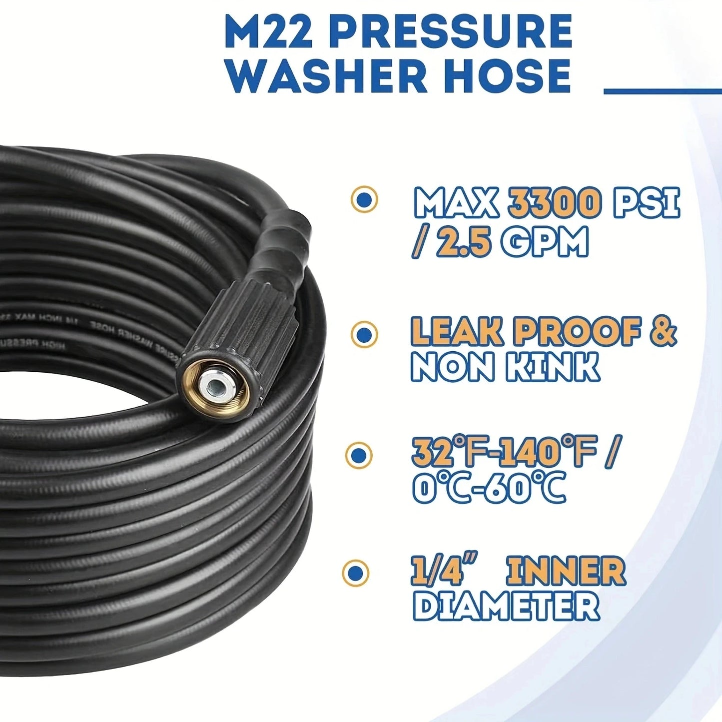 1pc 3-layer braided, shiny 5800PSl high-pressure washer hose - 26ft/50ft bright black-explosion no trace, anti-twist electric wa