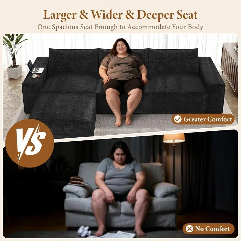 Vesgantti Modular Sectional Boneless Couch, Modern Sofa with Ottoman & Deep Seat, Convertible Chenille L Shaped Cloud Couches