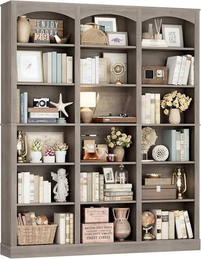 71" Triple Wide Bookshelf, 6 Tier Tall Bookcase with Curved Baffle, 18 Open Shelves for Living Room, Study