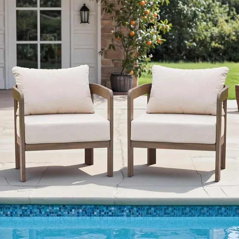 Outdoor Furniture Set, 2Pcs Patio Armchairs, Metal Modern Outside Furniture with 6'' Thick Cushions, Outdoor Conversation Set