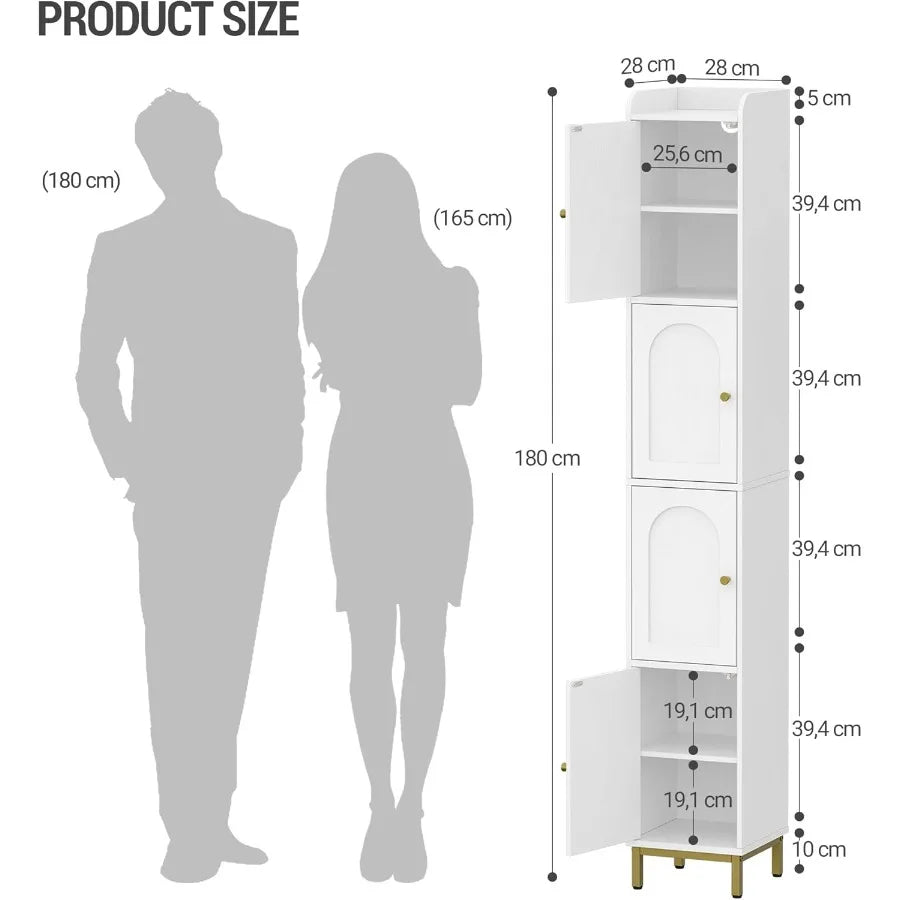 4-Tier Narrow Tall Storage Cabinet, Slim Bathroom Storage Cabinet With 4 Adjustable Feet And Shelves, Bathroom Organization For