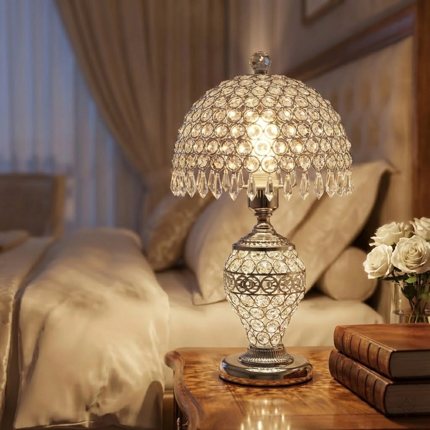 Luxury Crystal Table Light for Home Decor Living Room Bedroom Modern E27 Lamp with Hanging Crystal Drops Sparkle