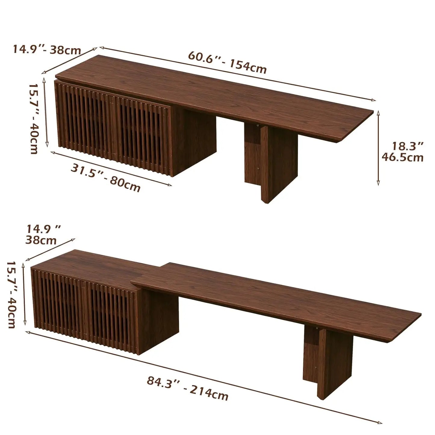 Extendable TV Stand Media Console Cabinet Storage Walnut 55-84 Inch Living Room Bedroom Customized