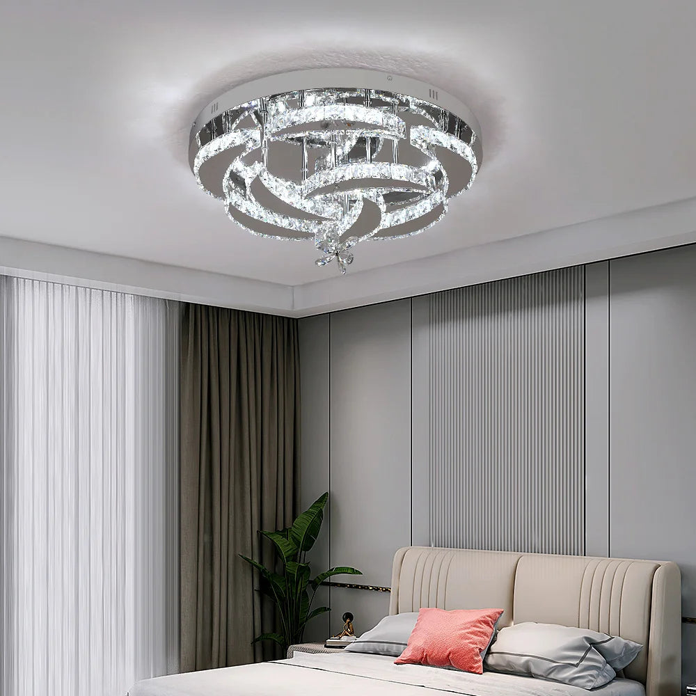 Flower Led Ceiling Lamp Modern Crystal Drop Chandelier Pendant Light Ceiling Light Home Decor Fixtures Living Room RC Dimming