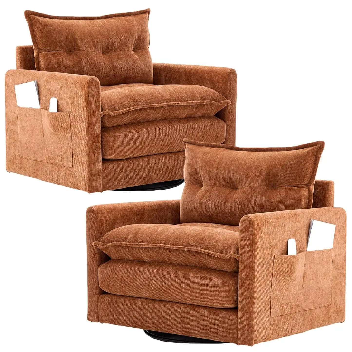 Swivel Accent Chair Set of 2, 360 Degree Square Swivel Chair for Living Room, Mid Century Modern Upholstered Barrel, Customized
