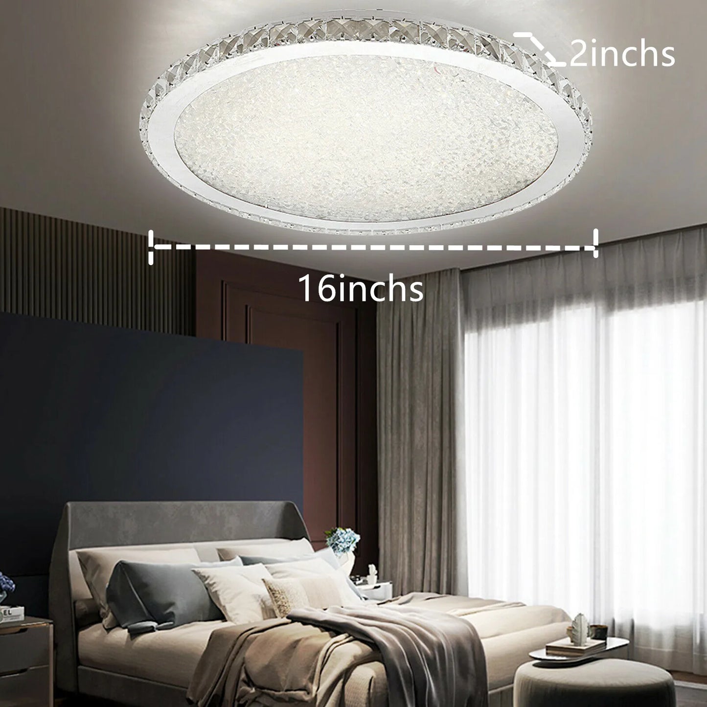 LOYALHEARTD 16" Modern Crystal Ceiling Light Pendant Lamp Luxury Embedded Installation Round LED Chandelier Raindrop Design