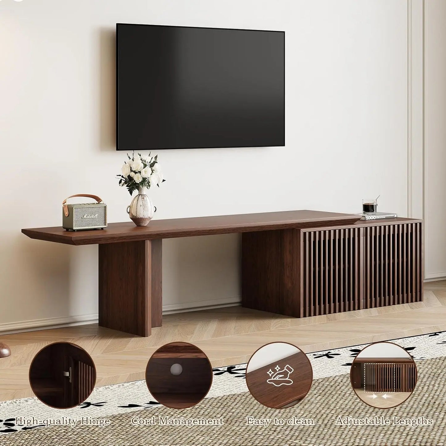 Extendable TV Stand Media Console Cabinet Storage Walnut 55-84 Inch Living Room Bedroom Customized