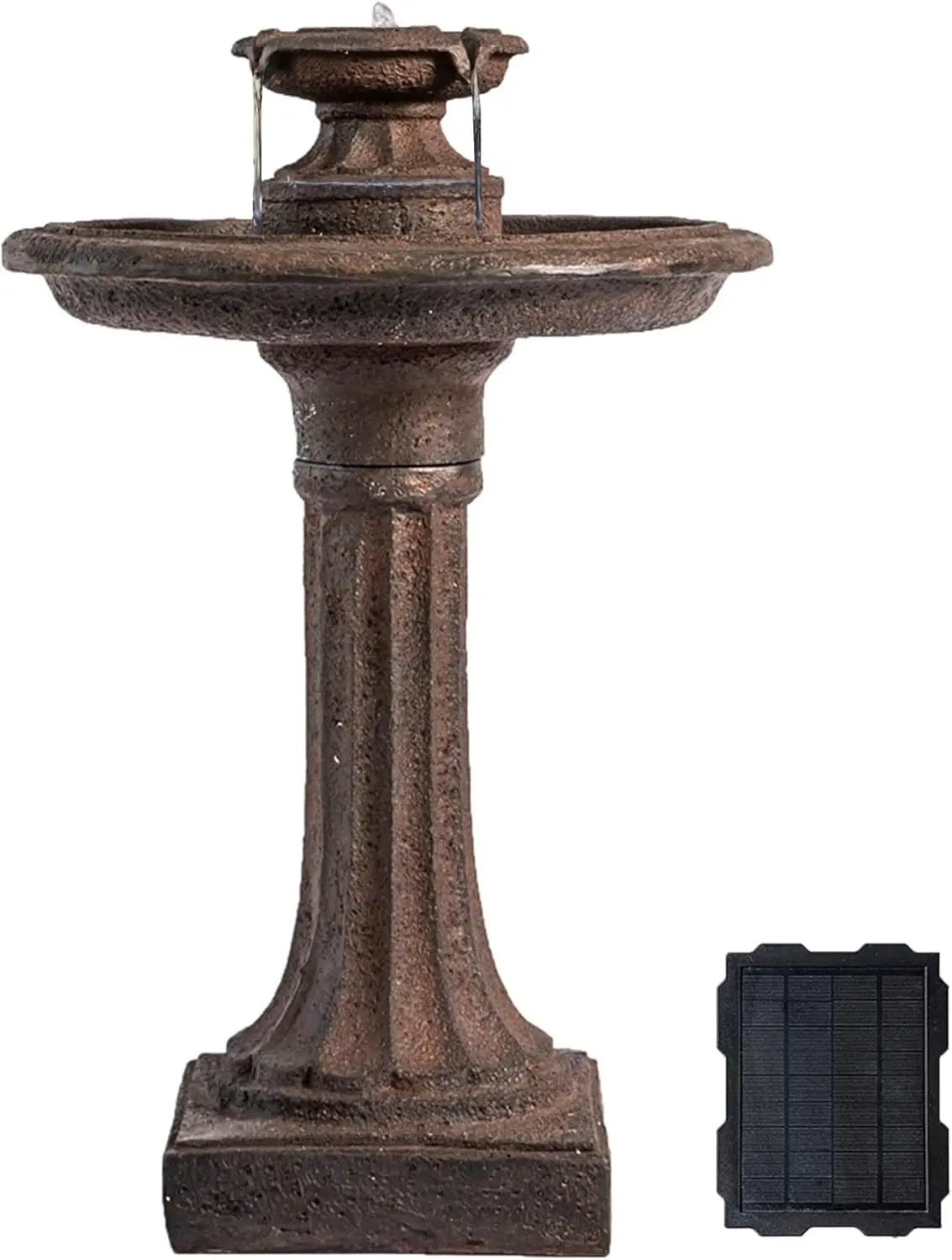 28 Solar-Powered Outdoor Birdbath Fountain – Large Brown Resin Water Fountain with Solar Panel for Lawn and Garden Decor