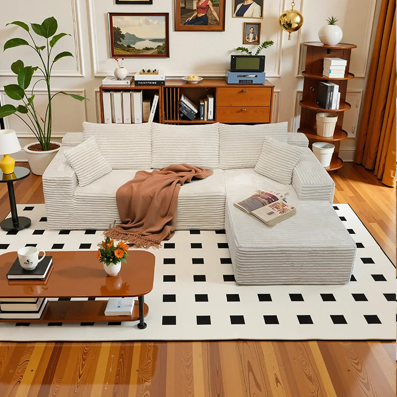 105Inch L-Shaped Living Room Sofa, No Assembly Required, Cozy Corduroy Fabric, Sofa Bed Convertible, Minimalist Deep Seat Design