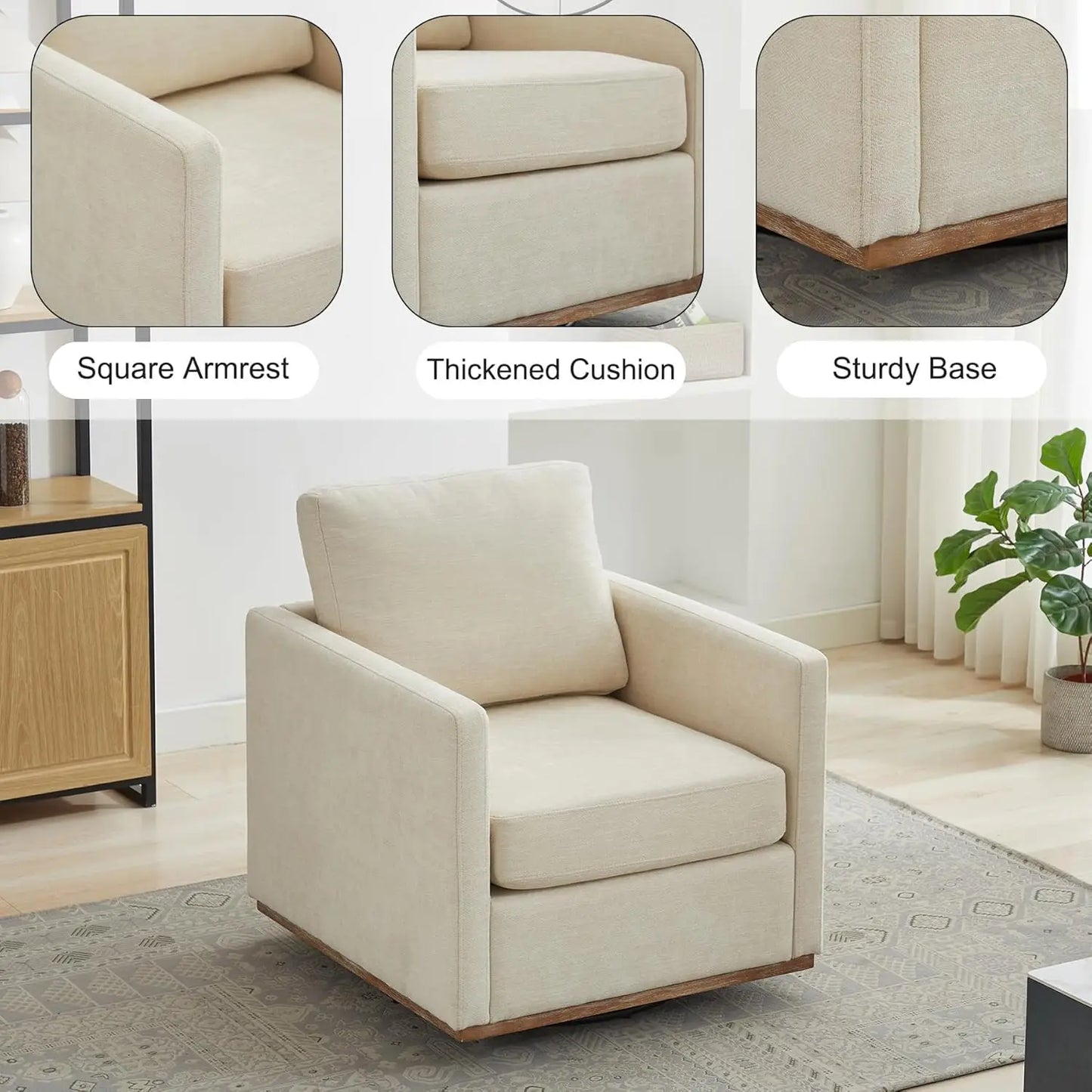 Swivel Accent Chair Set of 2, 360 Degree Square Swivel Chair for Living Room, Mid Century Modern Upholstered Barrel, Customized