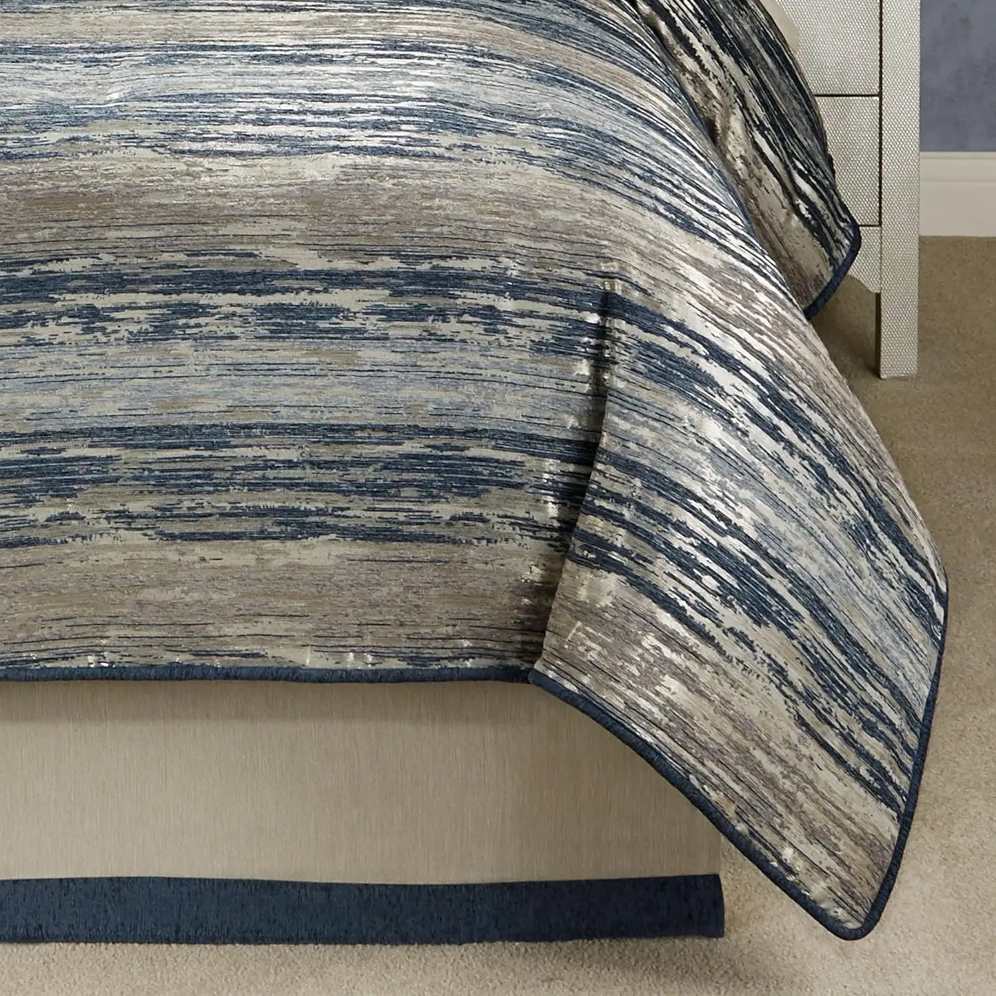 Spellbound Modern Luxury Bedding | Chic Metallic, Cool, & Neutral Hues | Chenille Abstract Striated Designs | 4, Customized