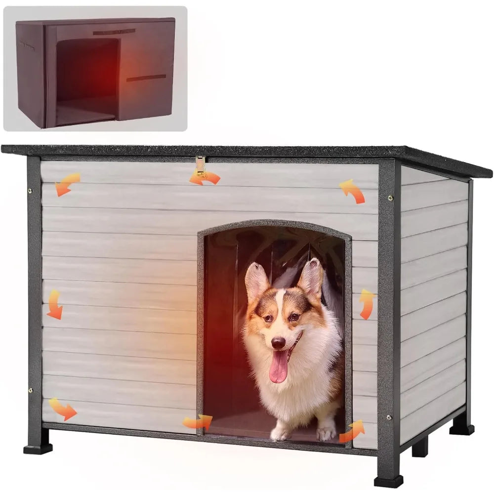 Dog House Insulated Outdoor Dog Kennel with Liner for Winter Large(Off-White)