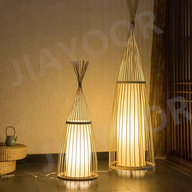 Art Chinese Floor Lamp Retro Bamboo Weaving Living Room Tea Room Japanese Bedroom Classic Creative Ornament Lighting Fixtures