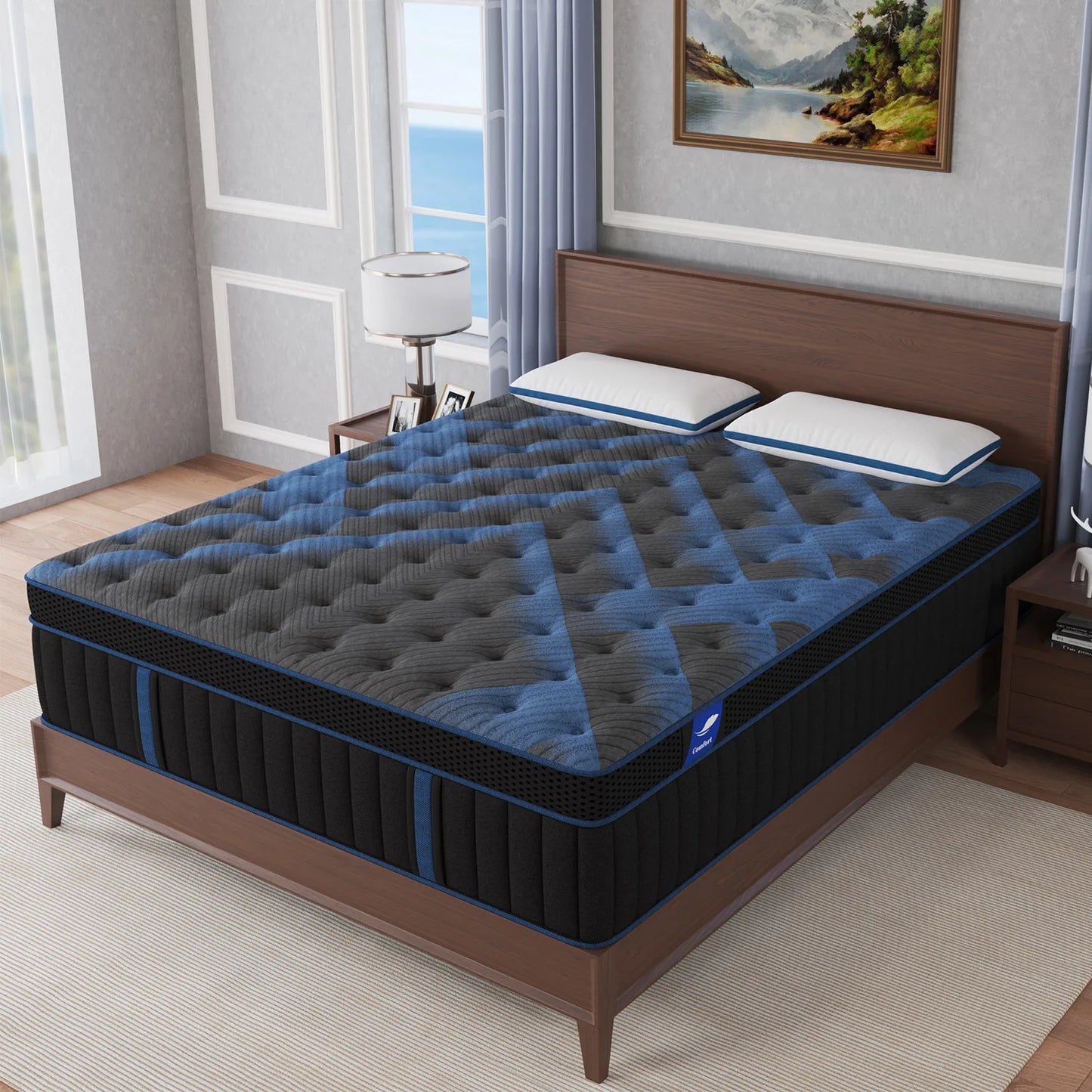 14in King Size Memony Foam Pocket Spring Hybrid Mattress in A Box, Medium Firm Lumbar Support for Home Rooms Hotels